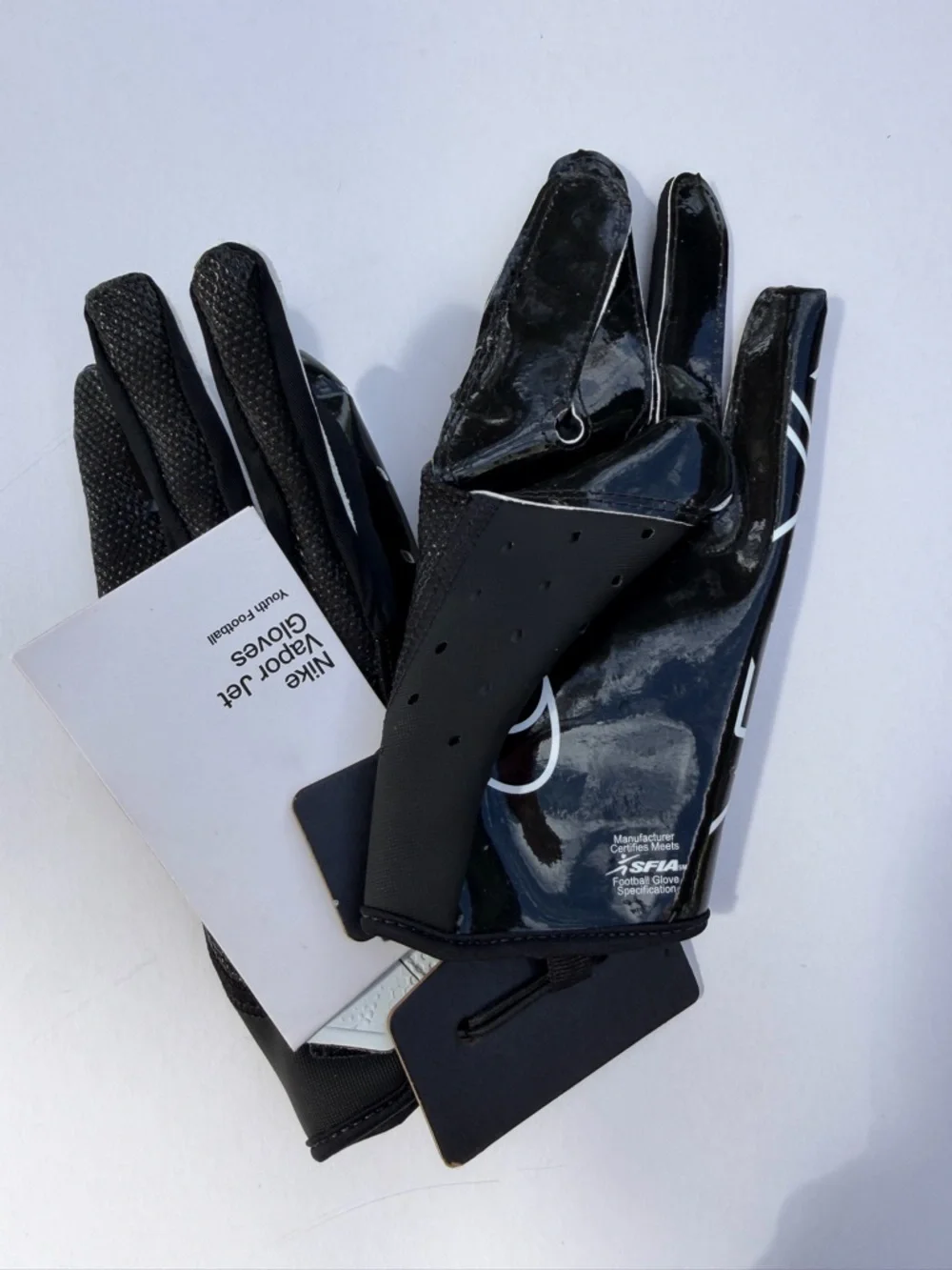Nike Black Vapor Jet Football Gloves with White Accents